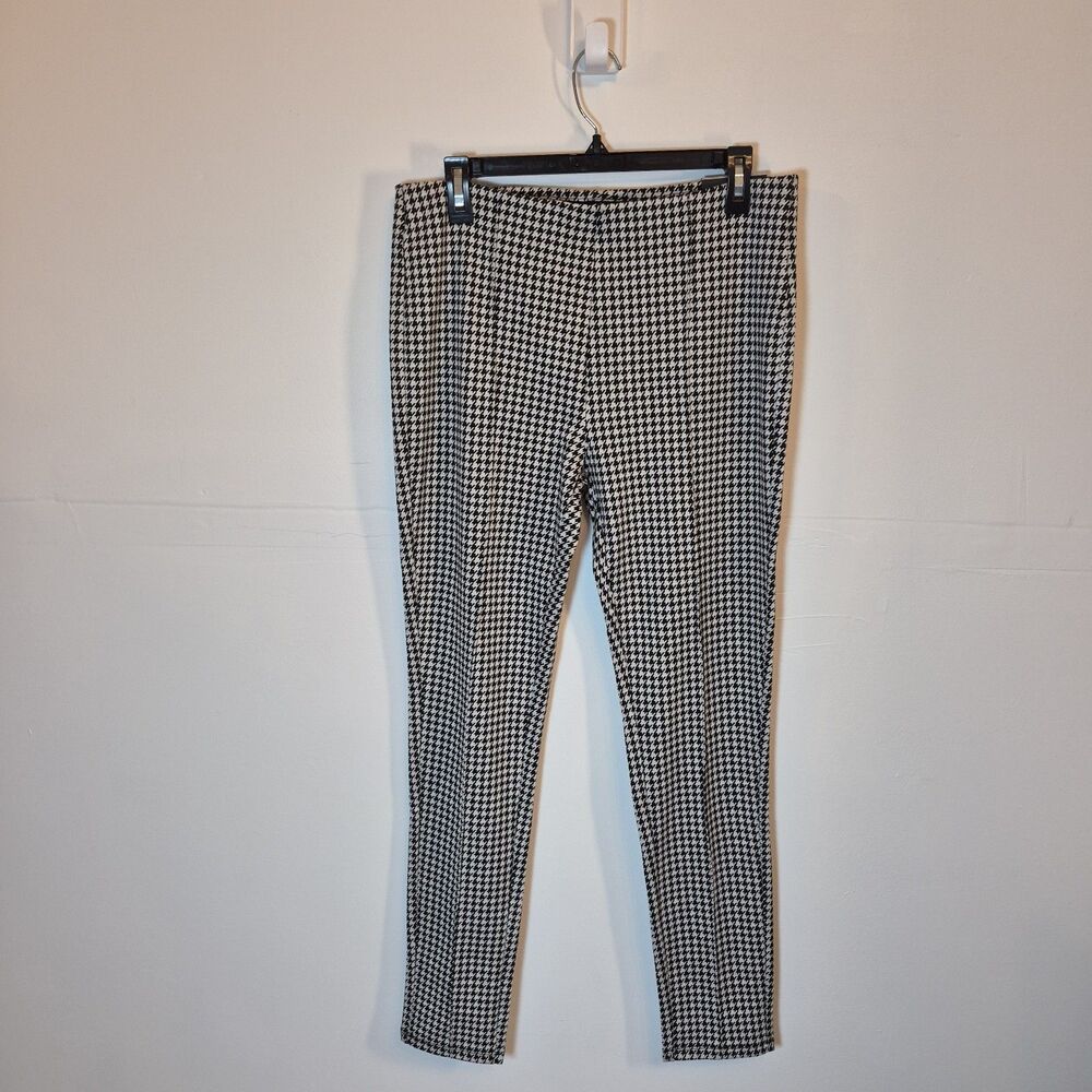 Tahari Women's Houndstooth Leggings Size L Seam Front Pull On Jegging Stretch